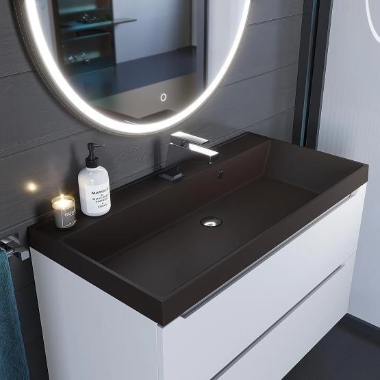 Раковина кварцевая Uperwood Classic Quartz 90 см, коричневая матовая, трюфель