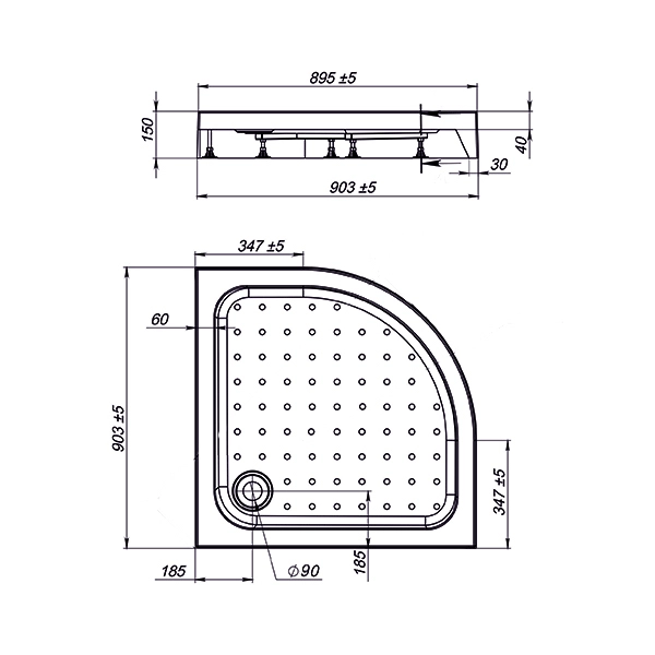 Поддон для душа Vincea акриловый VST-3AQ-9090, 900*900*150