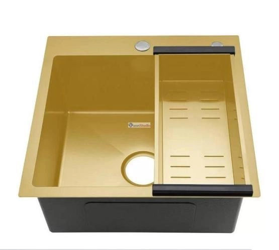 Кухонная мойка Gappo GS5050-3 50x50 сатин золотой нерж.сталь