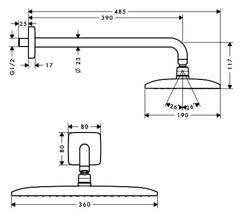 Hansgrohe Raindance Е 27376000 верхний душ Air 1jet 36x19 см цвет хром