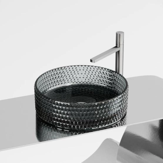 Умывальник чаша накладная круглая (цвет черный) Cristal 360x360x112мм