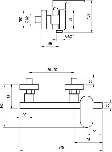 Смеситель Ravak Chrome для душа CR 032.00/150 150 мм