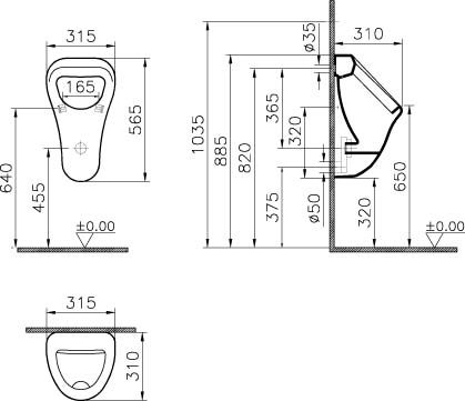 Писсуар Vitra Arkitekt 6201B003-0199 подвод воды скрытый