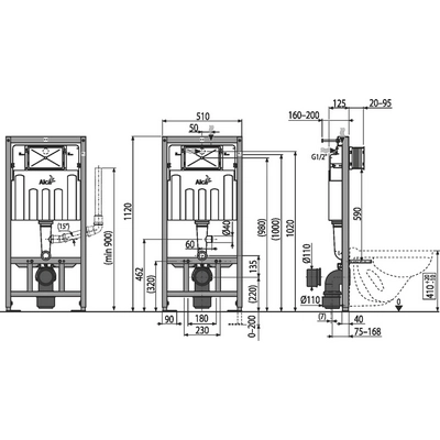 Инсталляция AlcaPlast Sadromodul AM101/1120V с возможностью вентиляции