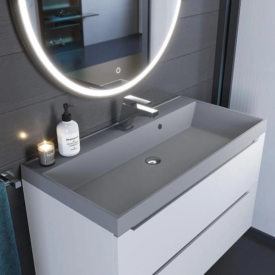 Раковина кварцевая Uperwood Classic Quartz 90 см, серая матовая, бетон