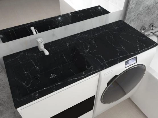 Раковина над стиральной машиной Marko Марсал 120 левая, черный мрамор