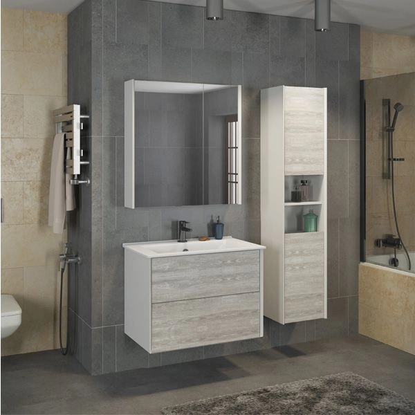 Зеркало шкаф Comforty Женева-75 дуб белый