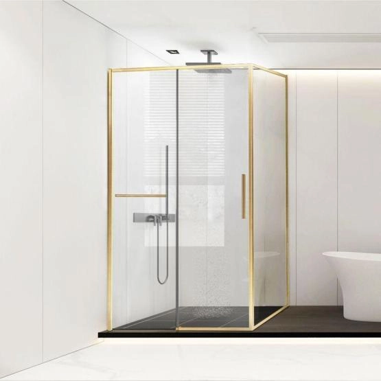 Душевой уголок Vincea Slim Soft VSR-1SS8014CLG, 1400*800, брашированное золото, стекло прозрачное