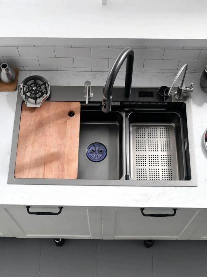 Мойка кухонная Esbano CASCADE-2 750х450х220 оружейная сталь PVD покрытие