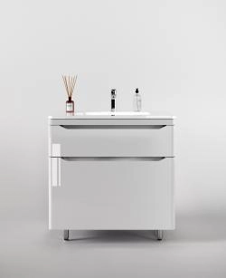 Тумба напольная Style Line Марелла 80 (2 ящ.) Люкс антискрейтч белый глянец, PLUS