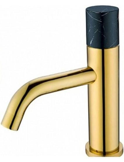 Смеситель для раковины Boheme Stick золото, ручка мрамор белая/черная 121-G-MR