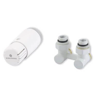 Schlosser комплект узел нижнего подключения угловой, белый G 3/4 x 3/4 D=50 мм с термоголовкой MINI M30x1,5 + 2 Ниппеля 1/2x3/4