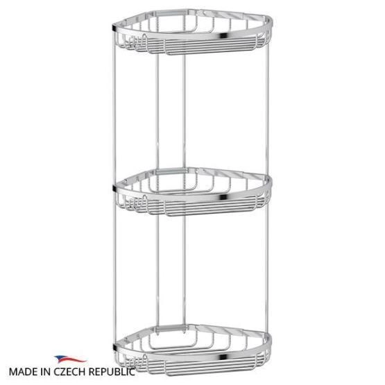 Полочка-решетка FBS Ryna RYN 027 с крючками угловая 3-х ярусная 26/26/26 cm хром