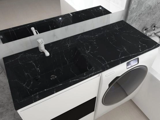 Раковина над стиральной машиной Uperwood Марсал 120 см, левая, черный мрамор