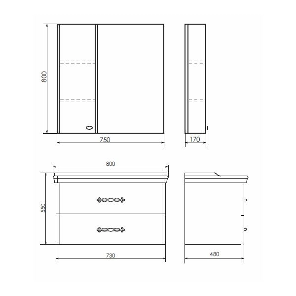 Зеркало шкаф Comforty Неаполь-80 белый глянец