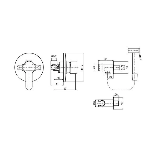 Смеситель Rav Slezak ZAMBEZI ZA042 для биде монтирующийся в стену с душем, с стоп вентилем