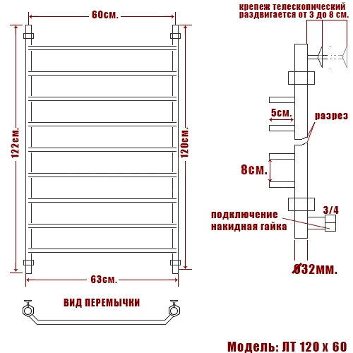 Полотенцесушитель водяной Ника Trapezium ЛТ 120/60