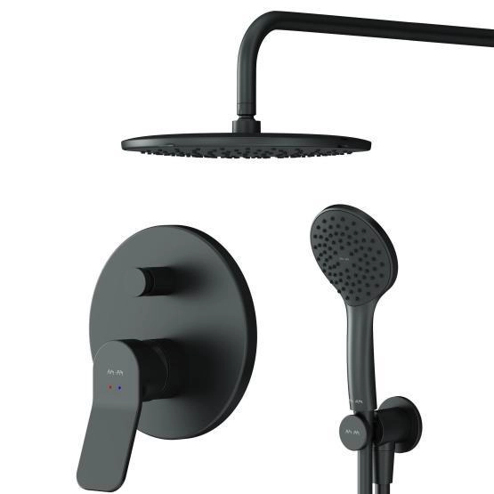 Набор AM.PM X-Joy FB85A1RH02 Смеситель для ванны, верхний душ с держателем, душевой набор и шланговое присоединение чёрный