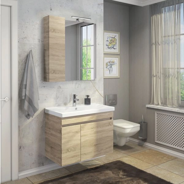 Зеркало шкаф Comforty Тромсе-80 дуб сонома