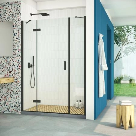 Душевая дверь Vegas-glass AFP-F Retta 160 02М 01 L, профиль черный матовый, стекло прозрачное