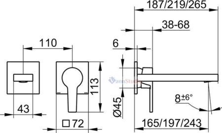 Смеситель для умывальника Keuco Edition 11 51116010200 встраиваемый, 219 мм Хром