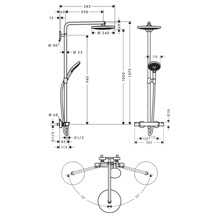 Hansgrohe Raindance Select S 240 2jet Showerpipe Душевая система с термостатом, цвет: Хром