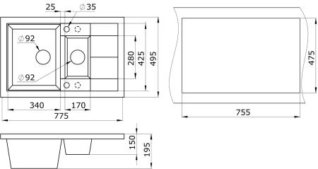 Мойка для кухни Paulmark FESTE, PM237850-BE, бежевый, 775х495 мм