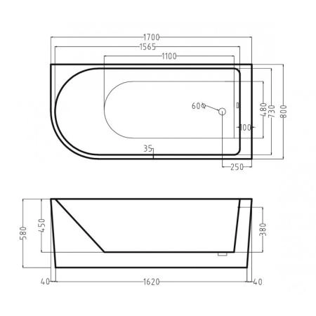 Ванна Esbano Afina Left 170x80x58 отдельностоящая