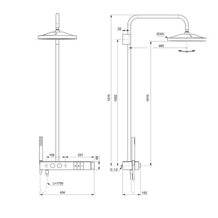 Ideal Standard Solos Душевая система с термостатическим смесителем, держатель для лейки, 3-функциональный (Rain, Silkrain, SecondSkin) круглый пластиковый верхний душ 30см., ручной душ, шланг 175см., цвет: хром