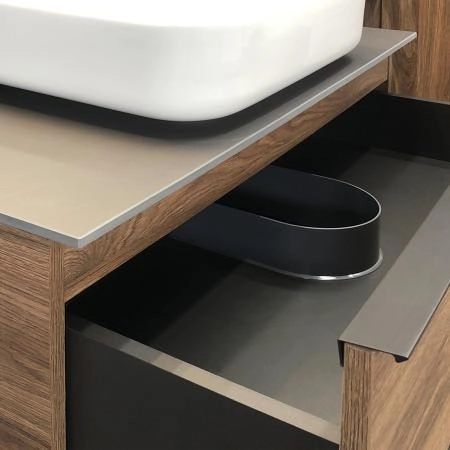 Тумба с раковиной Comforty Штутгарт-90 00-00002868 Дуб тёмно-коричневый с черной столешницей c раковиной COMFORTY T-Y9378