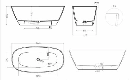 Ванна Salini SOFIA LIGHT 165x75 без перелива S-Sense глянцевая 103611G
