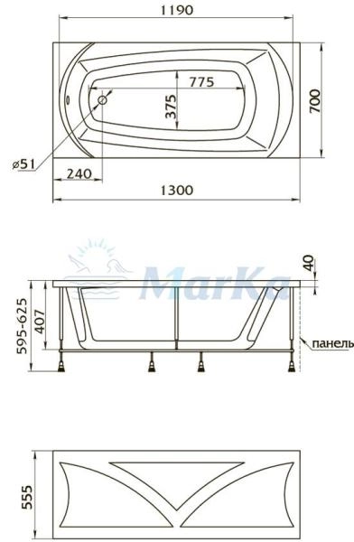 Ванна 1Marka ELEGANCE 130x70 см без гидромассажа
