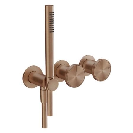 Gessi Origini Смеситель для ванны встраиваемый на 2 выхода, с ручной лейкой, цвет: Copper Brushed PVD (внешняя часть)