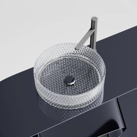 Умывальник чаша накладная круглая (прозрачная) Cristal 360x360x112мм