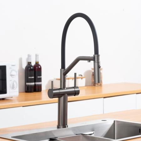 Смеситель GAPPO G4399-89 для кухни с гибким изливом и подключением фильтра, оружейная сталь