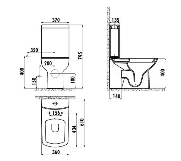 Унитаз CREAVIT LARA LR310-11CB00E-0000 (бачок и сиденье отдельно)