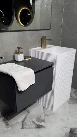 Раковина напольная Boheme рифленая Cube Corian 480*480*850 Matt White 802-R-MW