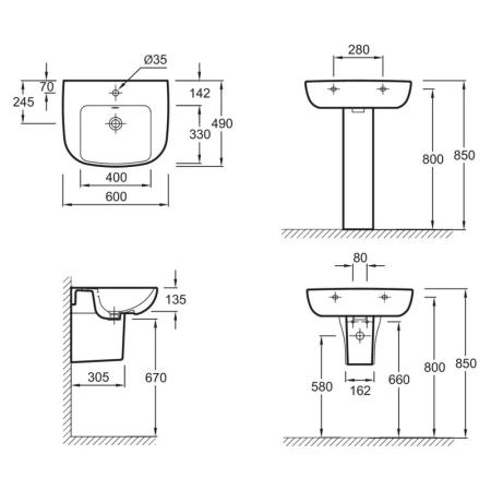 Раковина Jacob Delafon ODEON UP E4736-00 60 см подвесная