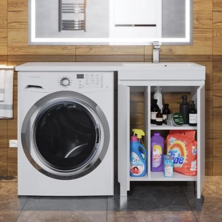 Тумба под стиральную машину Uperwood Magenta, 50 см, напольная, белая, с дверцами
