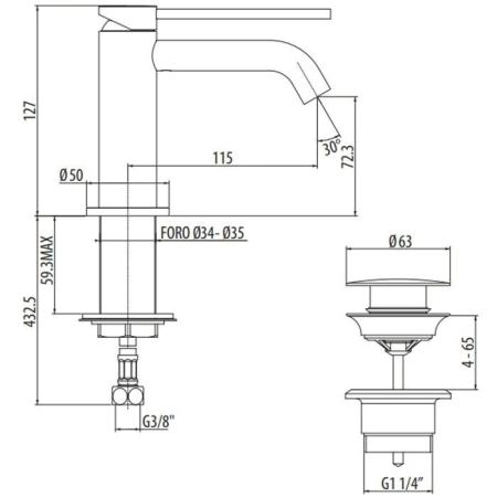 Gattoni Circle Two Смеситель для раковины, 1 отв., с донным клапаном, цвет: Nero Opaco