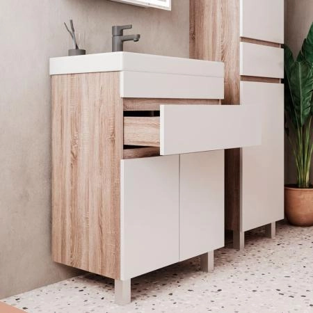 Тумба для ванной Volna Conty 60.2D.1Y Белый/дуб сонома напольная (9696) раковина отдельно