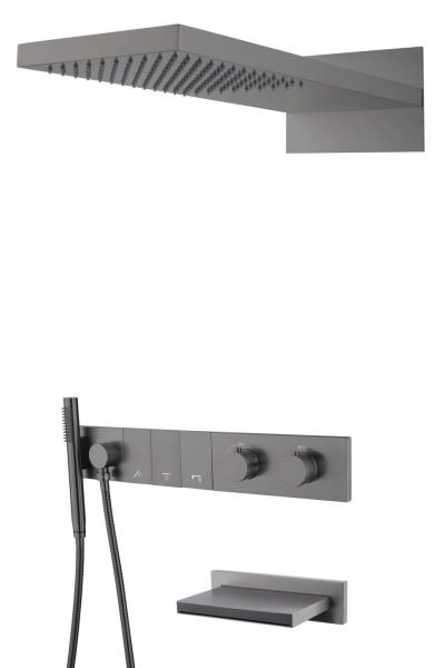 Встроенная душевая система Boheme с изливом ZODIAC с термостатом, трехпозиционная Gun Metal 133-2-GM