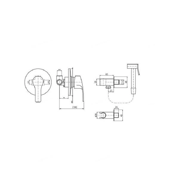 Смеситель Rav Slezak KONGO K042 для биде со стены с гигиеническим душем