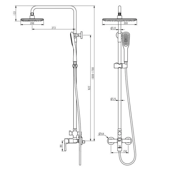 Душевая система Lemark Ursus LM7260BL для душа с регулируемая , черный