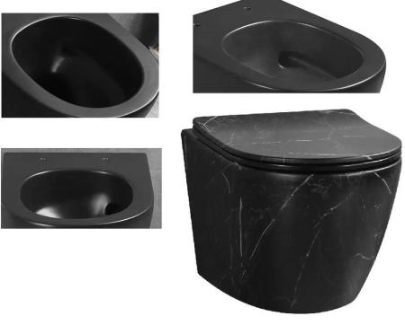 Унитаз Cerutti SPA SELLA Aria Tornado MMB подвесной безободковый черный мрамор матовый со смывом торнадо CT9531 (490х370х370)