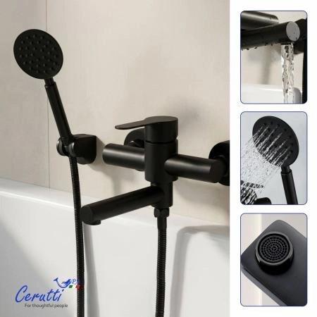 Смеситель для ванны Ceruttispa Овидио VMB (OVIDIO VMB) из нержавеющей стали, цвет черный матовый