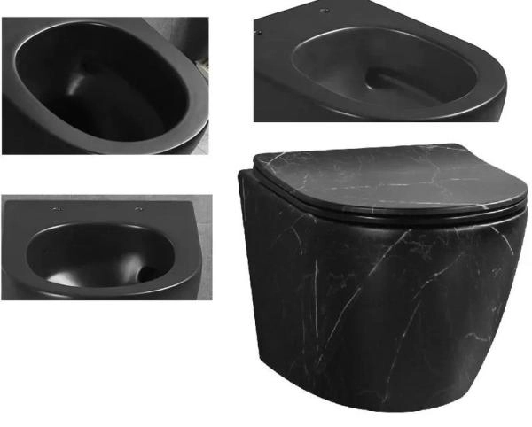 Унитаз Cerutti SPA SELLA Aria Tornado MMB подвесной безободковый черный мрамор матовый со смывом торнадо CT9531 (490х370х370)