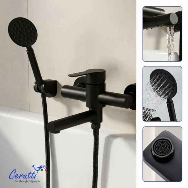 Смеситель для ванны Ceruttispa Овидио VMB (OVIDIO VMB) из нержавеющей стали, цвет черный матовый