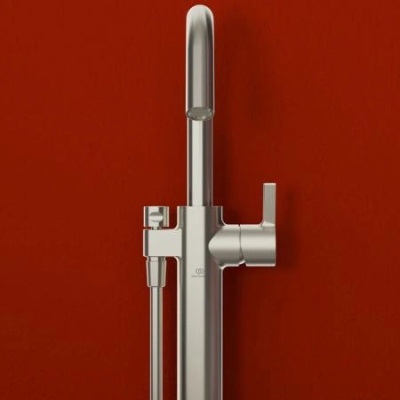 Ideal Standard Joy Смеситель для ванны, напольный, с ручным душем, цвет: PVD Silver Storm (Серебряный Шторм)