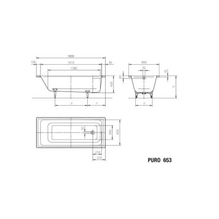 Ванна Kaldewei Puro 653 Perl-Effekt 180х80 (256300013001) стальная